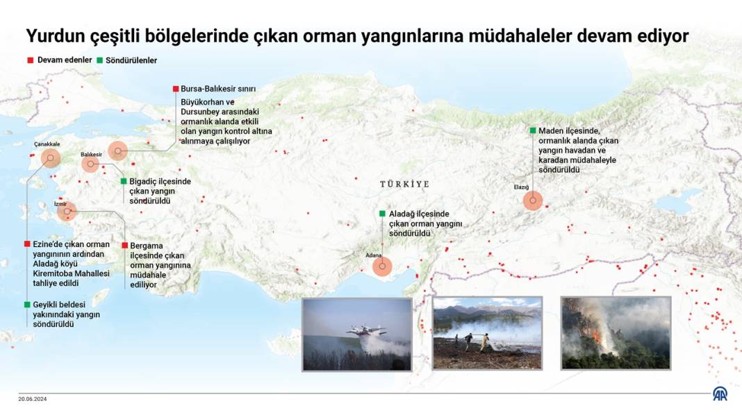 Yurdun çeşitli bölgelerinde çıkan orman yangınlarına müdahaleler devam ediyor 1